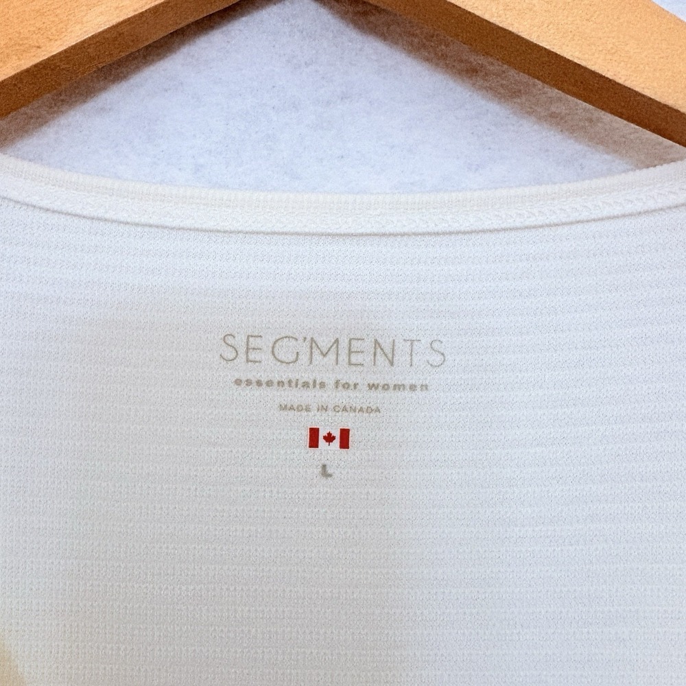 Segments Top L Ivory Modal Blend Knit 3/4 Sleeve V Neck Casual Ribbed Minimalist - Picture 7 of 8